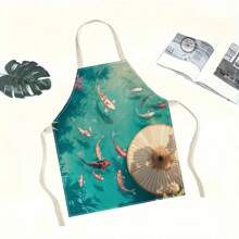 1pc Koi Carp In Fish Pond 3D Pattern Linen Apron For Home Cooking, Kitchen Wear, And Cooking Enthusiasts - Multicolor - View 7