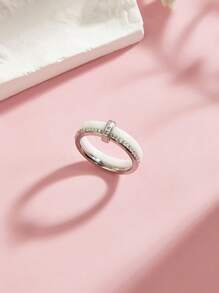 1 pièce Magnifique bague en acier inoxydable, cubique en zircone et céramique. Bijou pour femme, cadeau pour mariage, fête ou rendez-vous