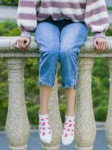 1/5 Pairs Women Thin Socks, Multicolored Cartoon Fruit Watermelon Banana Striped Contrast Color Cute Sweet Fashion Soft Comfy Casual Boat Socks, No Show Socks For Spring/Summer - Multicolor - View 4