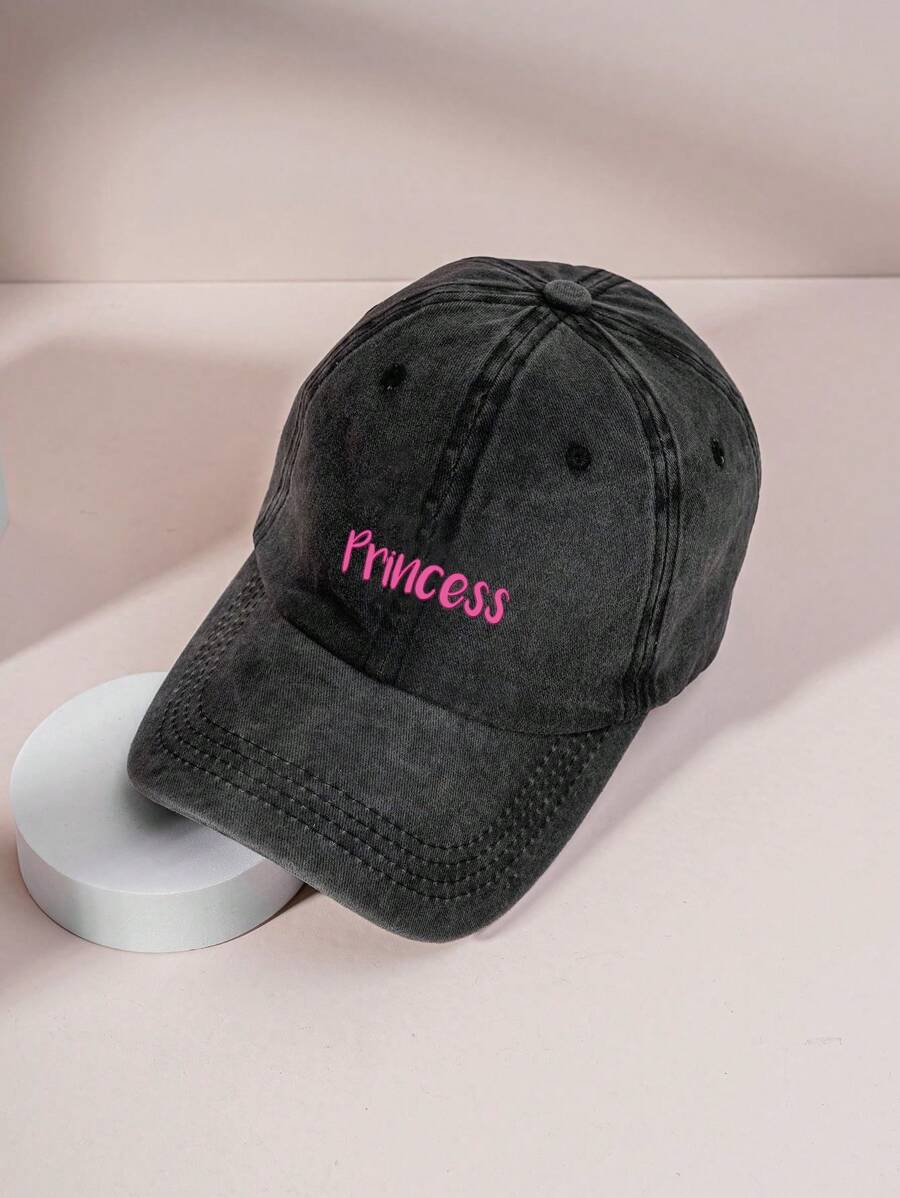 1pc Women Letter Print Washed Vintage Baseball Cap,Comfortable Breathable Adjustable Dad Hat Truck Driver Cap - Black - View 1