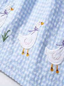 Vestido Xadrez Azul Claro Sem Mangas com Bordado Fofo de Pato para Meninas, Essencial de Verão