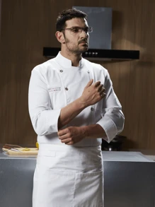 Chef Uniform Long Sleeve, Autumn/Winter, White, Washable, Pill-Resistant, Skin-Friendly Fabric, Color-Fast And Shrink-Resistant, Suitable For Hotels, Restaurants, Bakeries, Cafes, Kitchens, Cafeterias, For Men, Long Sleeve Work Uniform, Long Sleeve Chef Uniform - White - View 9