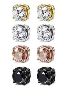 2/8Pcs Men's Fake Perforation Zirconia Earrings Fashion Stainless Steel Magnetic Ear Clip Jewelry Gifts For Adolescent - Multicolor - View 11