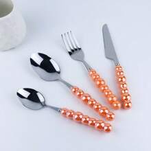 4 pièces/Set de couverts en céramique avec manche nacré, comprenant couteau à steak, fourchette et cuillère. En acier inoxydable épais, de style scandinave luxueux. Ensemble de vaisselle de qualité, convenant pour les repas occidentaux, le thé de l'après-midi, la cuisine à la maison, les mariages, le Nouvel An, les anniversaires, les pique-niques, les fêtes, les cadeaux pour la Fête des mères, la Fête des pères, Noël, et les fournitures scolaires.