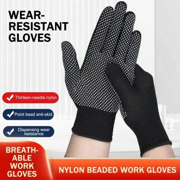 12 Pairs 13 Gauge Nitrile Dotted Anti-Slip Work Gloves, Suitable For Gardening, Climbing, Packaging, Breathable Work, Cross-Border Glue Dispensing, Wear-Resistant Labor Protective Gloves, Anti-Pressure Gloves, Black Nitrile Dotted Gloves For Cleaning, Construction Sites And Handling Scenarios