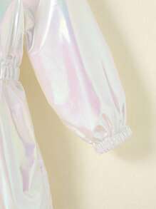 Baby Girl Hooded Cinched Waist Lightweight Windbreaker, Iridescent Blue Spring/Summer Sun Protection Jacket