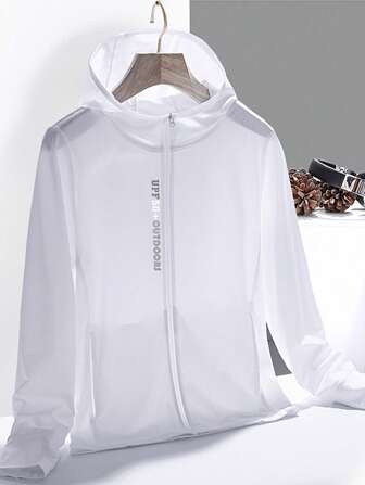 夏季弹力透气拇指孔设计印花连帽衫防晒户外服装