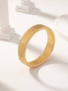 1 Pc Minimal Design Hammered Metal Cuff Bangle Bracelet For Women - Gold - View 12