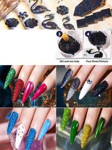 80克/2.85盎司全息超细闪粉，1/128英寸树脂闪粉亮片，全息美甲闪粉，DIY美甲闪粉片 - 黑色 - 查看 3