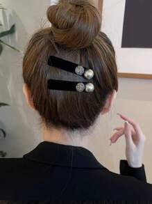 2 Peças Presilhas de Cabelo com Enfeites de Strass Pretos, Adequadas para Lateral, Franja, Parte de Trás da Cabeça e Cabelo de Bebê, Presilhas de Garra Elegantes, Grampos de Cabelo, Material Escolar