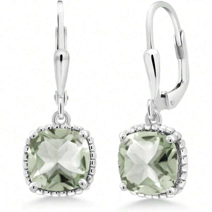 Leverback Drop Dangle Earrings For Women | 8MM Cushion Gemstone Birthstone | 925 Sterling Silver | Fine Jewelry Gifts For Her Mom Women Wife-WCZ - Multicolor - View 1