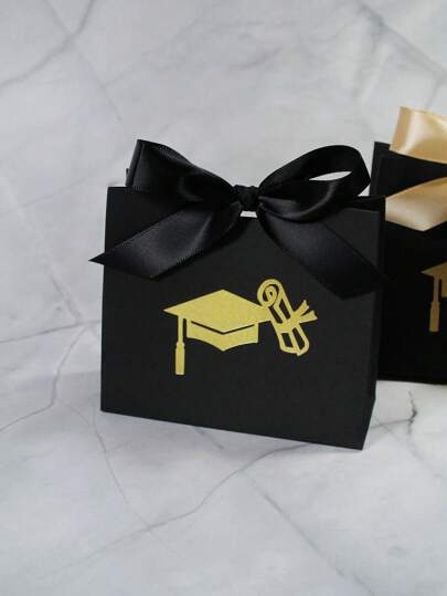 10pcs Graduation Gift Boxes – Elegant Mini Favor Boxes With Gold Foil Graduation Cap & Diploma Print – Black Paper Treat Boxes With Black & Gold Satin Ribbon – Perfect For Small Gifts, Chocolates, Party Favors – Graduation Celebration Supplies