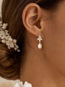 Pearl Earrings For Women Delicate Women's Gold Earrings 14K Gold/Silver Plated Cubic Zirconia Dangle Earrings Clip Pendant Pearls Simple Everyday Jewelry Gifts