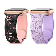 2 piezas Correa para reloj compatible con Apple Watch de 41mm, 40mm, 44mm, 45mm, 42mm, 38mm, 49mm (2024) y 46mm para mujer, con grabado de flores de dos tonos, correa de silicona suave estilo flores, regalo sorpresa para el Día de San Valentín o el Día de la Madre.