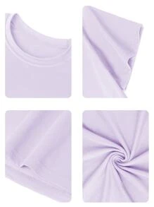 Tween Girls' Casual Cat Print Crew Neck Short Sleeve T-Shirt, Summer Top - Purple - View 5