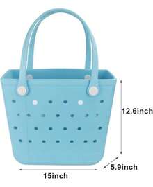 Large Rubber Waterproof Beach Bag, Washable Moisture Resistant Durable Beach Storage Basket Open Hole Tote Bag - 水蘭 - 查看 2