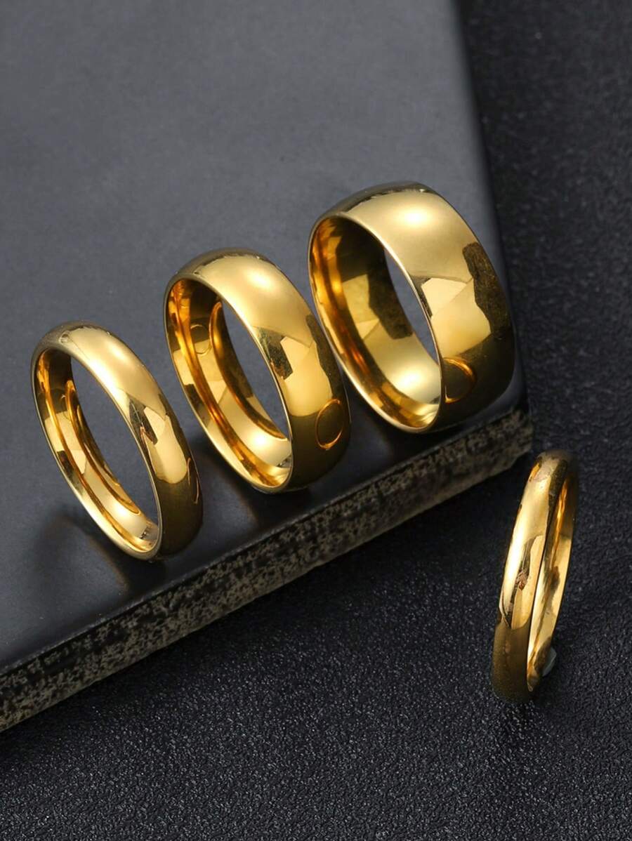 4件套不锈钢戒指套装弧形设计情侣戒指基本款18k镀金男女通用简约时尚风格适合情侣礼物日常佩戴结婚戒指