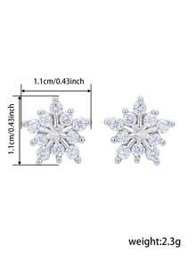 一对女童立方氧化锆花朵耳钉，适合日常佩戴、派对首饰或生日礼物 - 銀色 - 查看 7