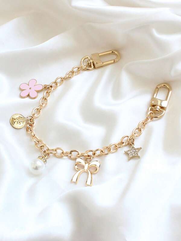 Women Imitated Bag Chain Replacemet Shoulder Bag Strap Handbag Female Handle Belt Bag Parts,Bag Flower Chain, Bows & Stars & Pearls Chain Elegant Bag Charm Chain For Women's Designer Shoulder Bag - Zinc Alloy,Black Flowers Pink Flowers White Flowers Bag Chain Charm Bag Decoration Chain Pendant Decorative Bag Chain Charms Accessories For Women Shoulder Crossbody Bag Underarm Bag