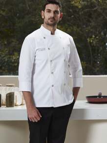 Chef Uniform Long Sleeve, Autumn/Winter, White, Washable, Pill-Resistant, Skin-Friendly Fabric, Color-Fast And Shrink-Resistant, Suitable For Hotels, Restaurants, Bakeries, Cafes, Kitchens, Cafeterias, For Men, Long Sleeve Work Uniform, Long Sleeve Chef Uniform - White - View 4