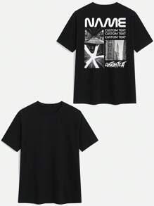 Camiseta personalizada para hombre, sube tu propia imagen/foto/arte/paisaje, texto/bendición/mensaje/eslogan/nombre personalizado, personalice su texto, nombre y bendición, camiseta de cuello redondo de manga corta, negra, para festival de música, uso familiar, regalo de San Valentín, regalo de aniversario, regalo para amigos, regalo festivo, tops de verano