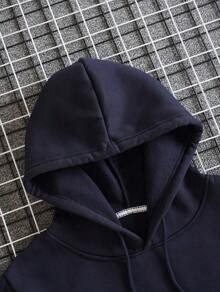 Men's And Women's Plain Kangaroo Sweatshirt Cold Weather Blouse Cotton Lined Warm Tracksuit Coat With Pocket And Hood New Release 3 Cables Winter Cold Season - 藏蓝色 - 查看 4