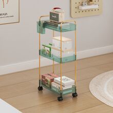 Xe đẩy 3 tầng có bánh xe trong suốt có khóa cho phòng tắm & kệ đa chức năng! Xe đẩy lưu trữ có bánh xe, thích hợp cho phòng khách, văn phòng, phòng tắm, nhà bếp, trang trí ngoài trời - màu xanh lá - Xem 3