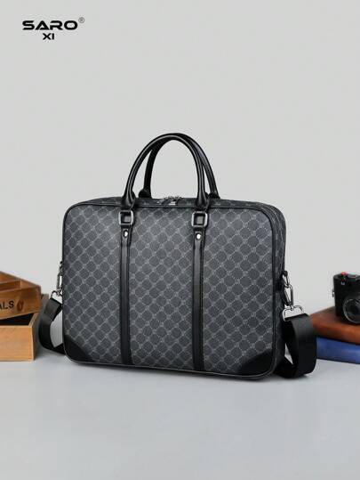 saroxi Men's Briefcase Messenger Bag, Large Capacity Computer Bag For Files & Office Supplies, Business Commuter Bag, PU Leather Minimalist Style, Gift For Men'