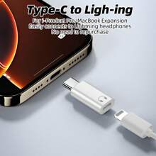 Type C 转 IOS 耳机音频适配器 USB C 公头转 Lightning 母头耳机转换器，兼容 16/15 手机/平板电脑 - 白色 - 查看 5