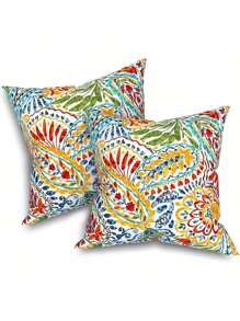 1/2/4pcs, Polyester, Outdoor Throw Pillows With Inners, All Weather Patio Pillows Set Of 2, Square Pillows Decorative For Home Garden Furniture, Paisley Mult, Single-Sided, No Pillow Core - Yellow - View 1