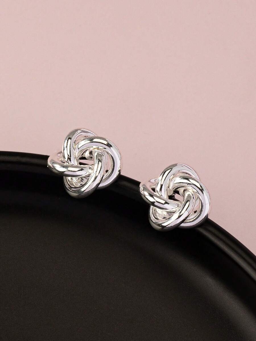 1/2 Pairs Of Metal Classic Simple Twisted Geometric Earrings Suitable For Daily Wear And Perfect Holiday Gift - Silver - View 1