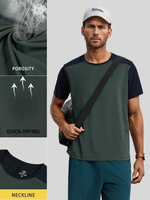 TECTOP Men's Spring And Summer Outdoor Fitness Short-Sleeved T-Shirt Moisture Wicking And Quick Drying Breathable High Elasticity