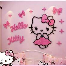 Sanrio 1PC Sanrio 3D Acrylic Wall Decal - Pink 3D Hello Kitty, Big Ear Dog Bedroom Decor, Anime Theme Wall Sticker For Room, Living Room, Bedroom Or Living Space, Cute Cartoon Design With Heart Shaped Embellishment, Hello Kitty Room Decor