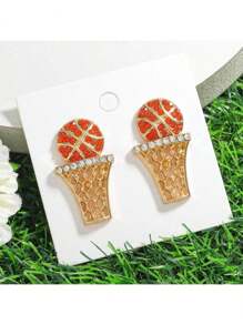 Set de 12 pares de pendientes de mujer con diseño de bolas deportivas con rhinestones, que incluyen baloncesto, aro de baloncesto, fútbol, pelota de golf, adecuados para usar en eventos deportivos diarios
