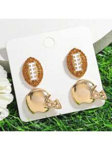 Set de 12 pares de pendientes de mujer con diseño de bolas deportivas con rhinestones, que incluyen baloncesto, aro de baloncesto, fútbol, pelota de golf, adecuados para usar en eventos deportivos diarios