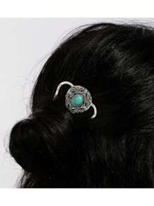 1 Pieza de horquilla/peineta minimalista y retro de plata y turquesa para el cabello de mujer