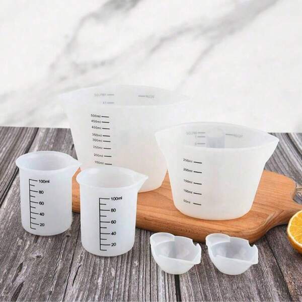 Set de 6 tazas medidoras de silicona - Herramientas flexibles para hornear y manualidades con escala, kit de herramientas de medición de cocina de varios tamaños