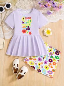 Vestido sin mangas con estampado floral y dobladillo con volantes, camiseta y shorts de ciclista, de tela elástica, adecuado para regalos de verano, Día de la Independencia, fiesta