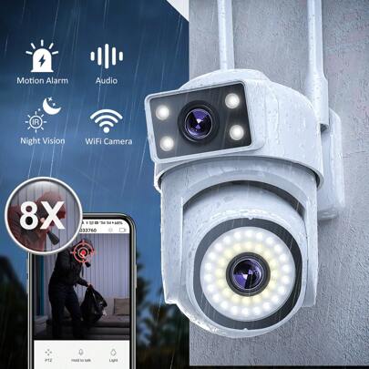 1pc Cámara WiFi 8MP doble lente videovigilancia IP cámara doméstica al aire libre ai detección humana seguimiento automático visión nocturna cámara impermeable al aire libre