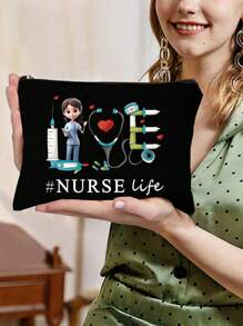 1 Nurse's Daily Printed Medicine Bag, Travel Pill Storage Bag, First Aid Kit, Reusable Medicine Bag For Travel And Cosmetics, Perfect Health Gift, Makeup Bag, Cosmetics Bag Travel Essentials Travel Accessories Travel Must Haves Holiday Essentials Holiday Travel Bag