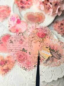 10pcs Pack Heart Shaped Hollow Frame Decorative Paper Materials - one-size - View 3