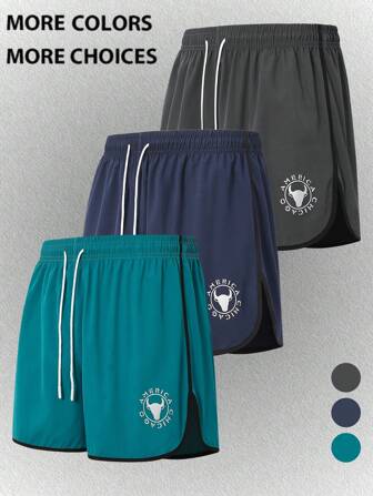 3 条装男士休闲宽松舒适户外运动简约短裤，夏季