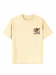 Tween Girl Casual Amusing Graphic Round Neck Short Sleeve T-Shirt Summer Top - Apricot - View 3