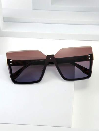 1 件装金属钻石边时尚装饰眼镜，新款欧美风金属半框眼镜，时尚裸妆瘦脸女士眼镜，男女通用无边框连体，个性街拍T台时尚眼镜