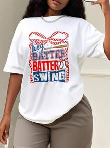 Oversized Style For Women, Hey Batter Batter Swing Shirt, Coquette Baseball Shirt, Baseball Lover, Baseball Mom Shirt, Game Day Tee, Sports Mom Gifts, Oversize Type Shirt For Women, Perfect For Holiday Parties Or Gift Giving, Soft And Comfortable - 白色 - 查看 1