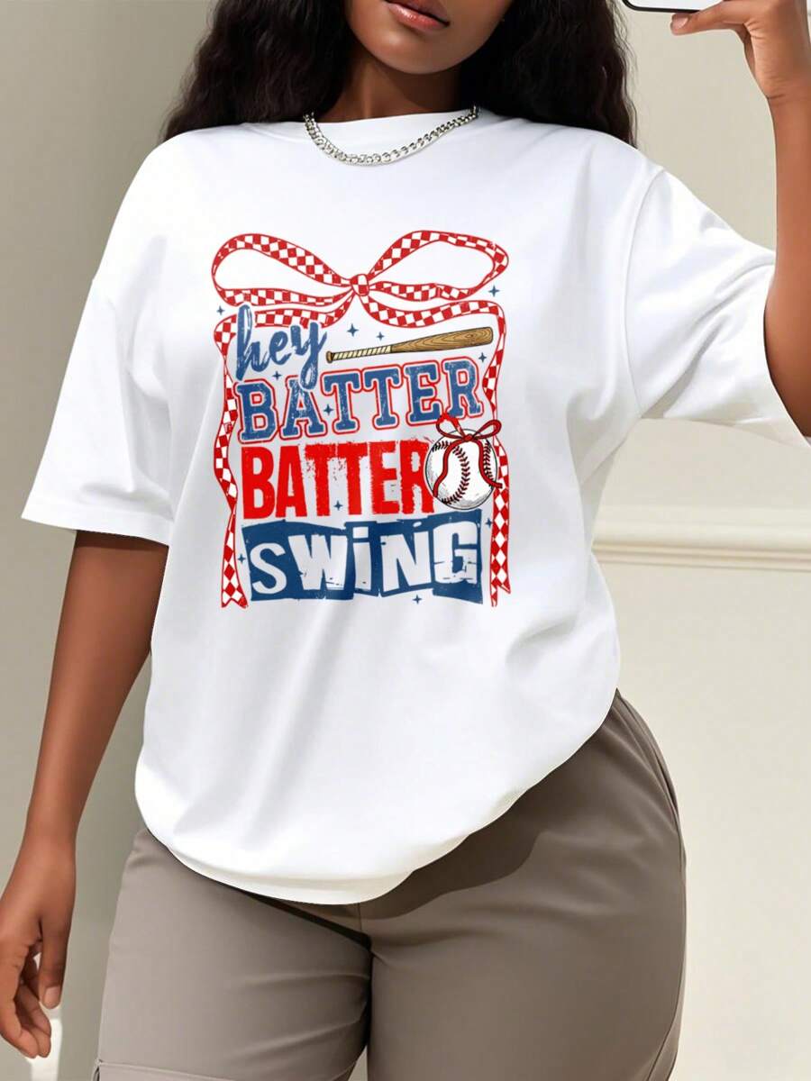 Oversized Style For Women, Hey Batter Batter Swing Shirt, Coquette Baseball Shirt, Baseball Lover, Baseball Mom Shirt, Game Day Tee, Sports Mom Gifts, Oversize Type Shirt For Women, Perfect For Holiday Parties Or Gift Giving, Soft And Comfortable - 白色 - 查看 1