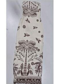 Women's Strapless Midi Dress Tropical Summer