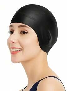 Aleefa 1pc Black Waterproof Earplugs 3d Silicon Swimming Cap For Pool & Beach, Beach Essentials, Beach Accessories, Pool Float - Black - View 3