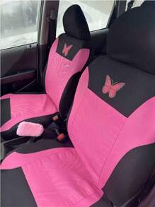 17件套（9件套、8件套、4件套）蝴蝶图案汽车座椅套，包含柔软毛绒方向盘套、换挡杆套、手刹套和钻石毛绒吊坠装饰，通用尺寸，带来舒适的驾驶体验。套装包含17件（9件座椅套+8件毛绒方向盘装饰套装）。 - 款式A - 查看 6