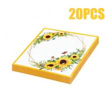 100/60/20pcs 13 * 13 Inch Disposable Party Floral Pattern Napkins With Yellow Border Butterfly Sunflower Pattern, Used For Birthday Parties, Family Gatherings, Wedding Banquets, Hotel And Restaurant Decoration Paper